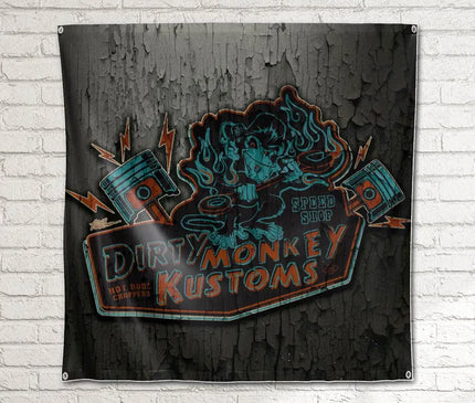 Letrero para garaje Dirty Monkey Kustoms Hot Rod
