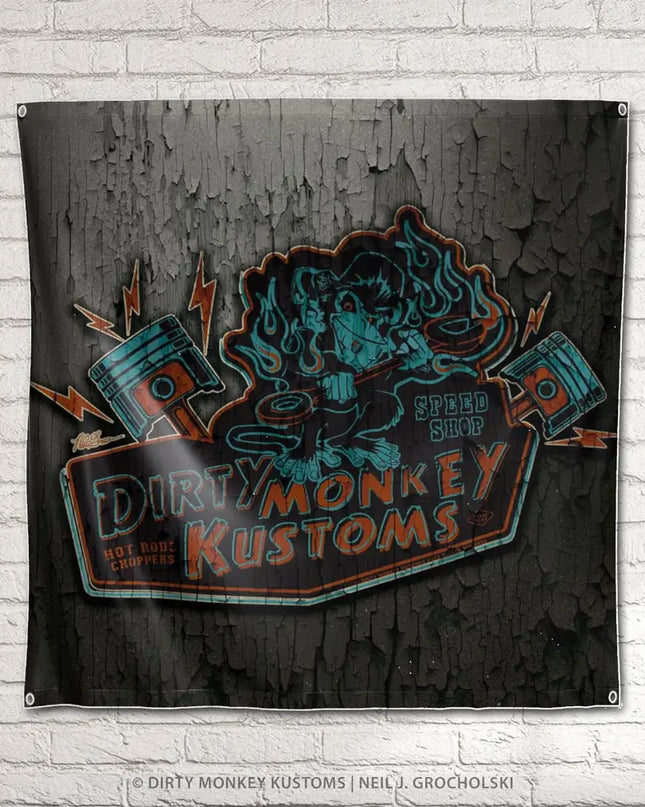 Letrero para garaje Dirty Monkey Kustoms Hot Rod
