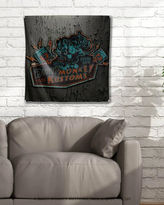 Letrero para garaje Dirty Monkey Kustoms Hot Rod