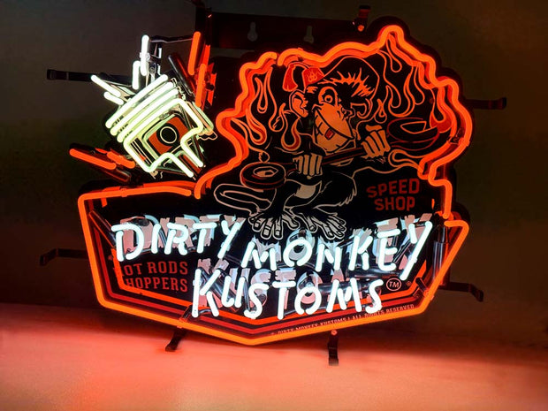 Dirty Monkey Kustoms - Hot Rod Shop Neon Sign 18" Dirty Monkey Kustoms GearHead Apparel
