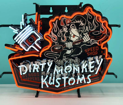 Dirty Monkey Kustoms - Hot Rod Shop Neon Sign 18"