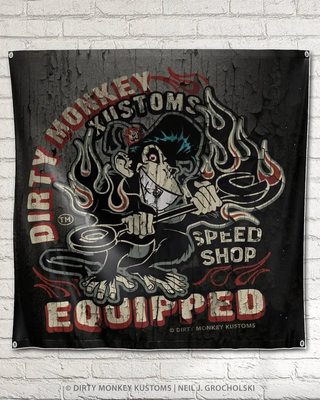 Letrero de garaje Dirty Monkey Equipped Hot Rod