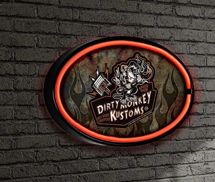 Dirty Monkey Retro Flamed LED/Neon Wall Sign BadAss Garage