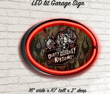 Dirty Monkey Retro Flamed LED Garage Sign
