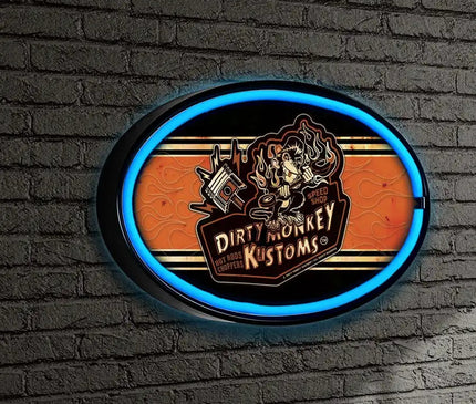 Dirty Monkey Retro Striped LED/Neon Wall Sign BadAss Garage