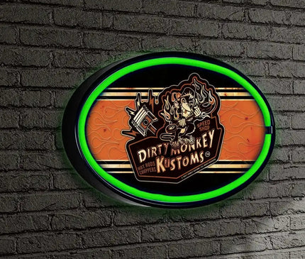 Dirty Monkey Retro Striped LED/Neon Wall Sign BadAss Garage