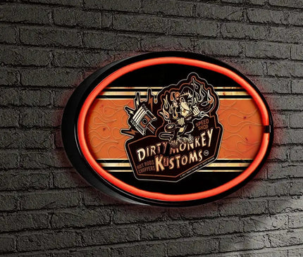 Dirty Monkey Retro Striped LED/Neon Wall Sign BadAss Garage
