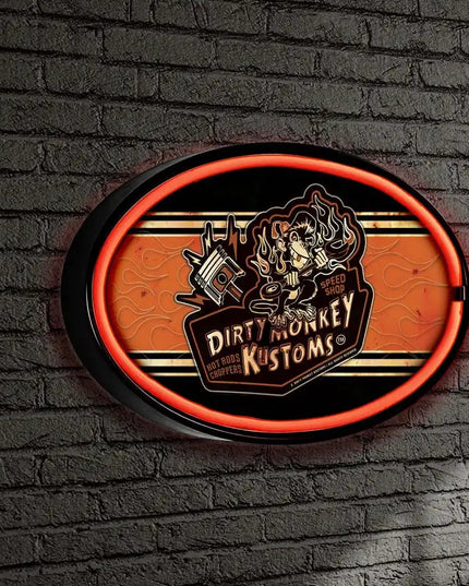 Dirty Monkey Retro Striped LED/Neon Wall Sign BadAss Garage