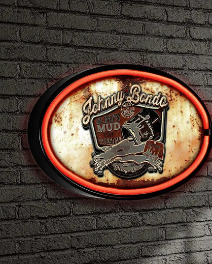 Johnny Bondo LED/Neon Rusty Looking Retro Wall Sign BadAss Garage