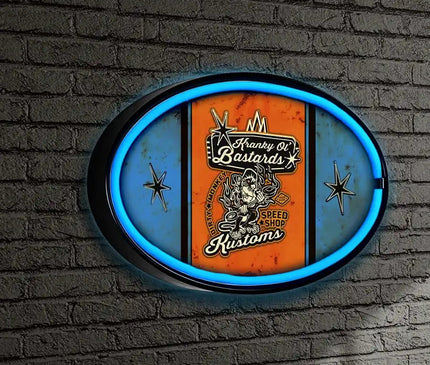 Kranky Ol Bastards Striped LED/Neon Blue Wall Sign BadAss Garage