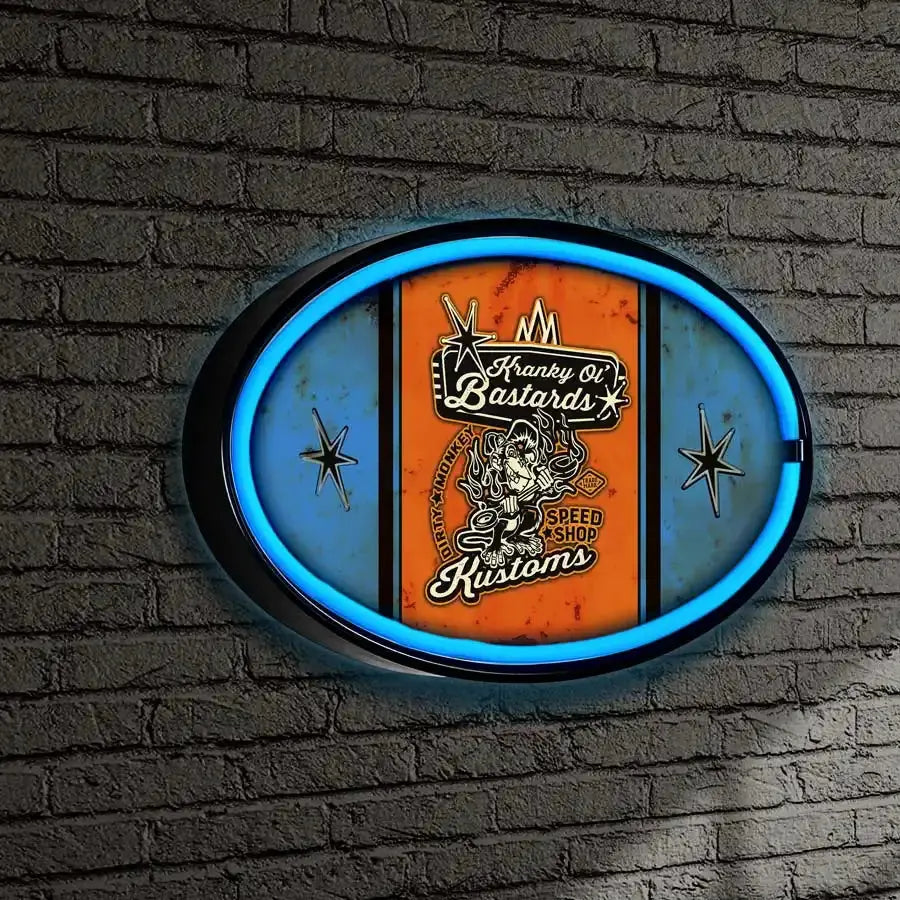 Kranky Ol Bastards Striped LED/Neon Blue Wall Sign