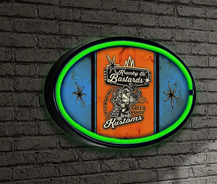 Kranky Ol Bastards Striped LED/Neon Blue Wall Sign BadAss Garage