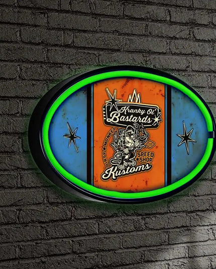 Kranky Ol Bastards Striped LED/Neon Blue Wall Sign BadAss Garage
