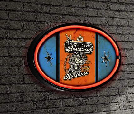Kranky Ol Bastards Striped LED/Neon Blue Wall Sign BadAss Garage