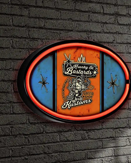 Kranky Ol Bastards Striped LED/Neon Blue Wall Sign BadAss Garage