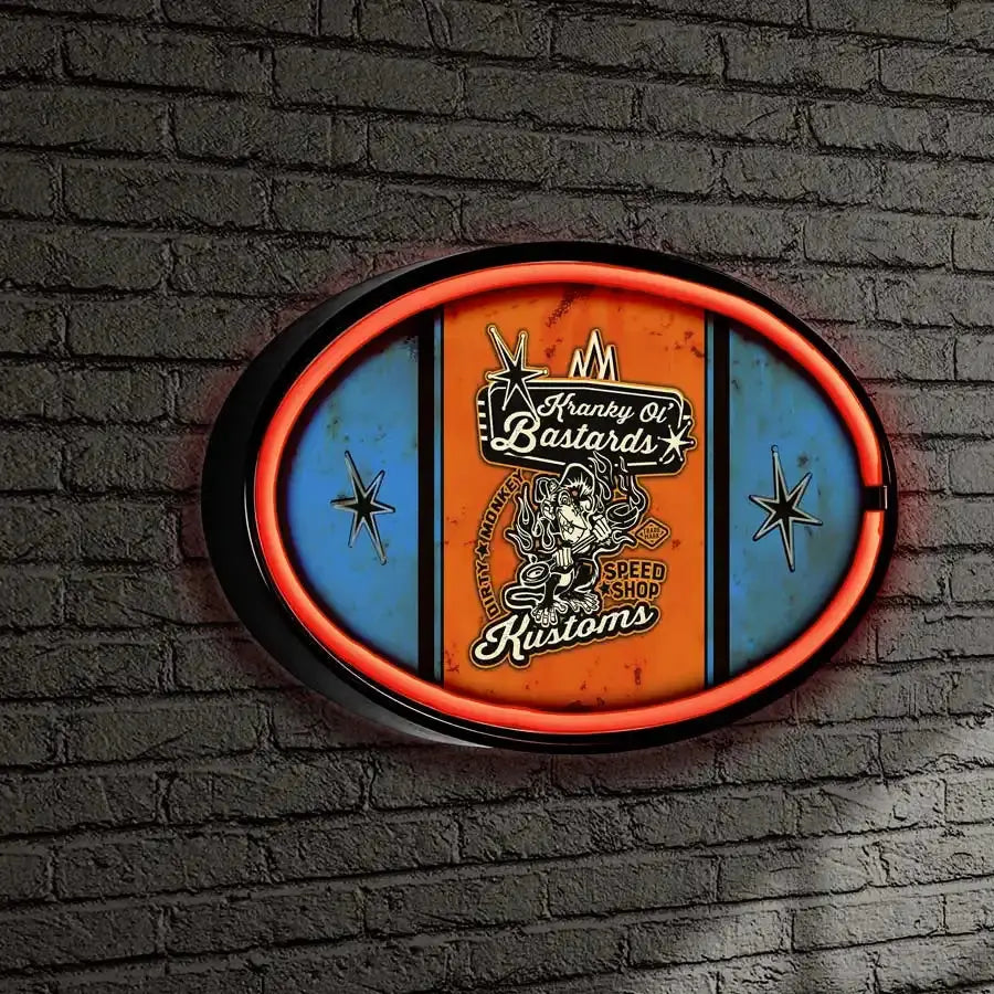Kranky Ol Bastards Striped LED/Neon Blue Wall Sign