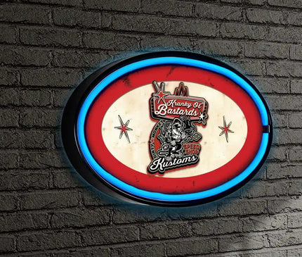 Kranky Ol Bastards Oval LED/Neon Retro Wall Sign BadAss Garage