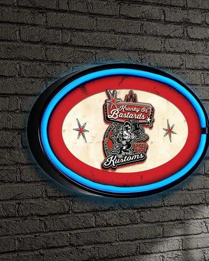 Kranky Ol Bastards Oval LED/Neon Retro Wall Sign BadAss Garage