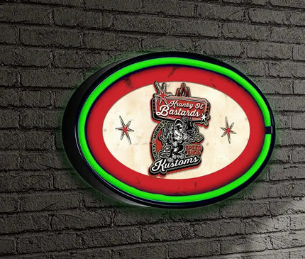 Kranky Ol Bastards Oval LED/Neon Retro Wall Sign BadAss Garage