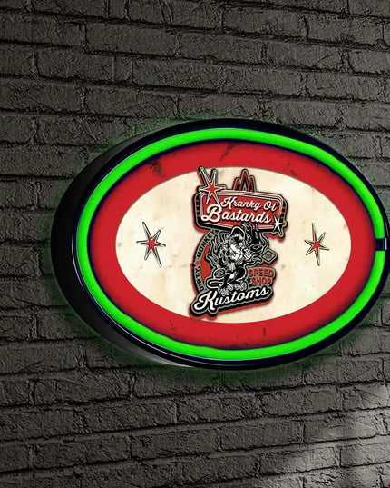 Kranky Ol Bastards Oval LED/Neon Retro Wall Sign BadAss Garage