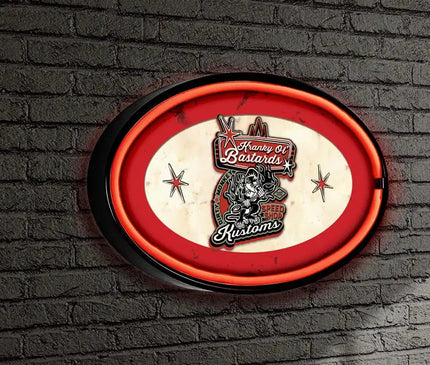 Kranky Ol Bastards Oval LED/Neon Retro Wall Sign BadAss Garage