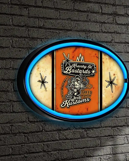 Kranky Ol Bastards Striped LED/Neon Retro Wall Sign BadAss Garage
