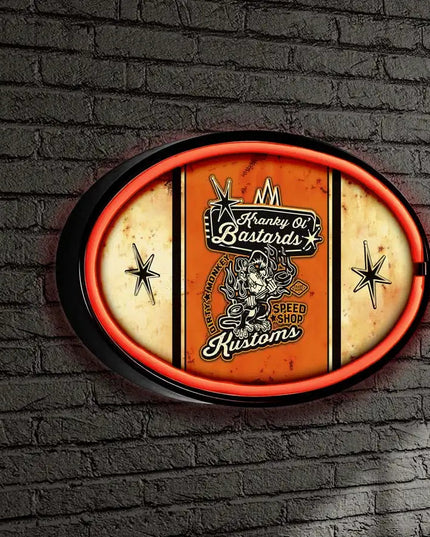 Kranky Ol Bastards Striped LED/Neon Retro Wall Sign BadAss Garage