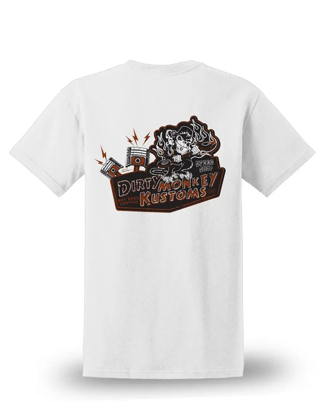 "Dirty Monkey Kustoms" Speed Shop White Tee
