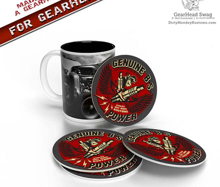 "B*S Power Genuine Spark Plugs" Hot Rod Coasters - Dirty Monkey Kustoms USA GearHead Apparel - USA