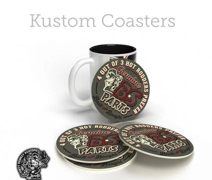 "B*S Speed Parts" HotRodder Kustom Coasters - Dirty Monkey Kustoms USA GearHead Apparel - USA