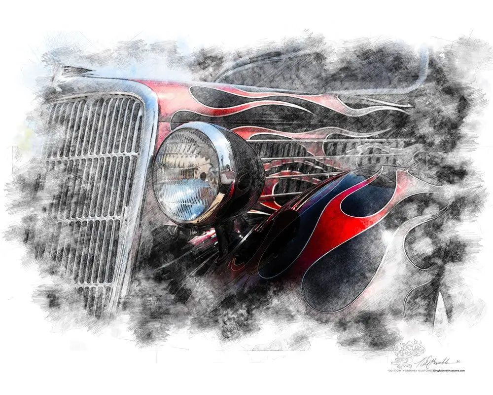 "Cherry Red" Hot Rod photo poster print - Dirty Monkey Kustoms USA GearHead Apparel - USA