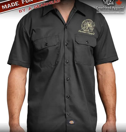 Chopped '49 Merc Hot Rod Mechanic Shirt - Dirty Monkey Kustoms USA GearHead Apparel - USA