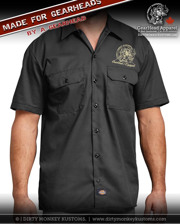 Chopped '49 Merc Hot Rod Mechanic Shirt - Dirty Monkey Kustoms USA GearHead Apparel - USA
