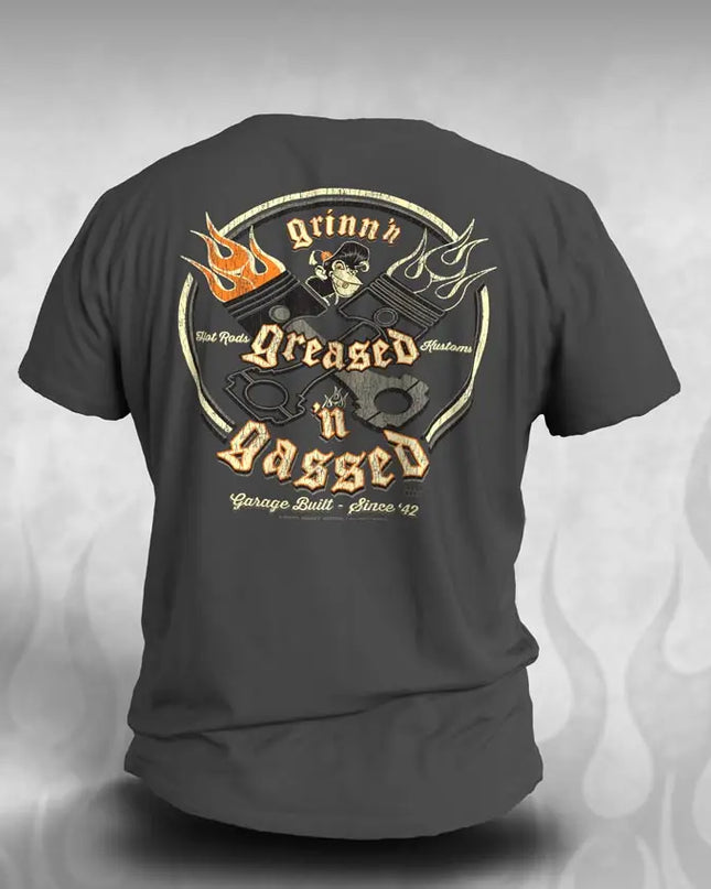 "Crossed Pistons" hot rod t shirt - Kustom original design - Dirty Monkey Kustoms CDN GearHead Apparel - Canada