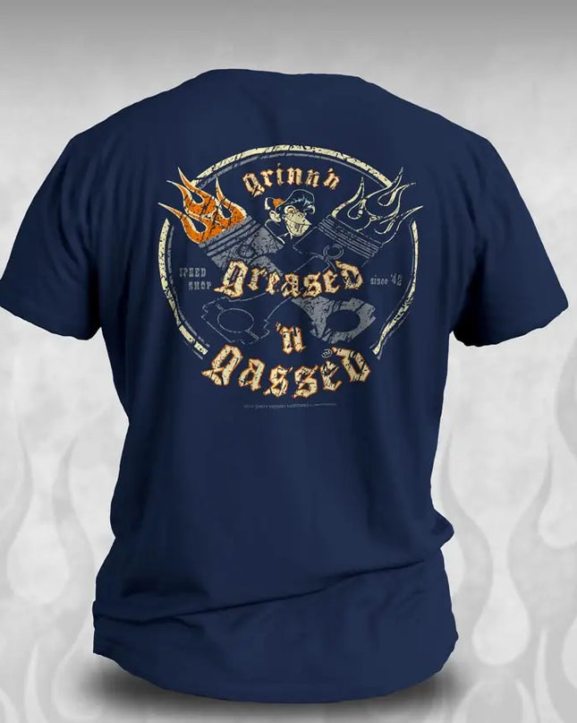 "Crossed Pistons" hot rod t shirt - Kustom original design - Dirty Monkey Kustoms CDN GearHead Apparel - Canada