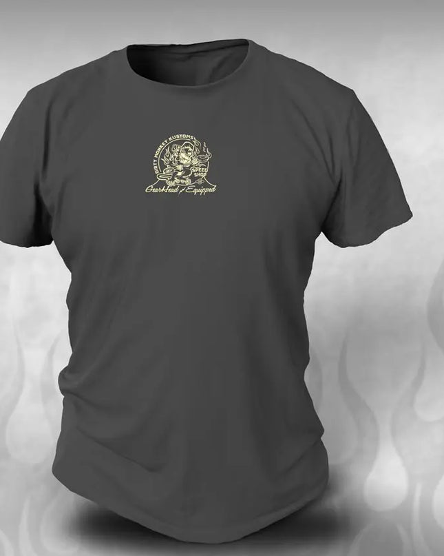 "Crossed Pistons" hot rod t shirt - Kustom original design - Dirty Monkey Kustoms CDN GearHead Apparel - Canada