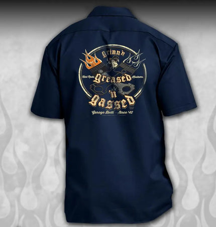 "Crossed Pistons" Kustom Hot Rod mechanic shirt - Dirty Monkey Kustoms CDN GearHead Apparel - Canada