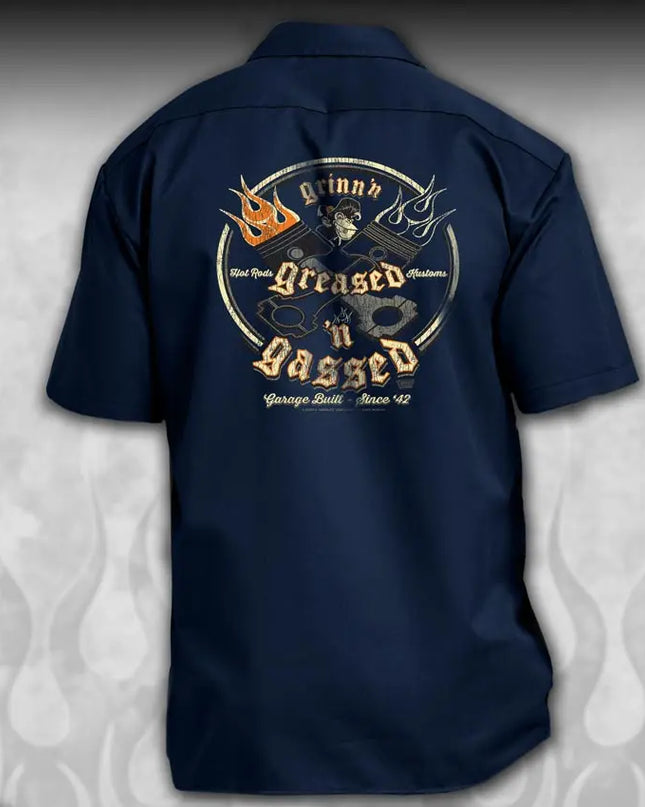 "Crossed Pistons" Kustom Hot Rod mechanic shirt - Dirty Monkey Kustoms CDN GearHead Apparel - Canada