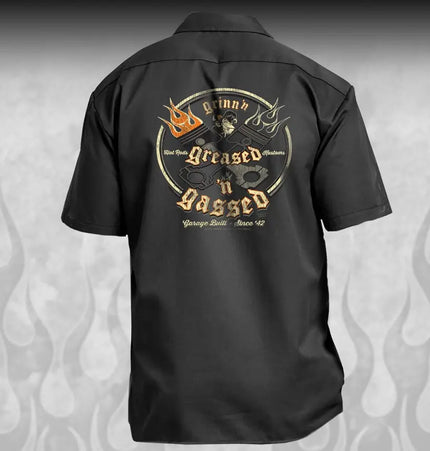 "Crossed Pistons" Kustom Hot Rod mechanic shirt - Dirty Monkey Kustoms CDN GearHead Apparel - Canada