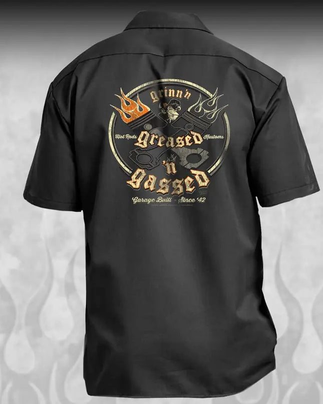 "Crossed Pistons" Kustom Hot Rod mechanic shirt - Dirty Monkey Kustoms CDN GearHead Apparel - Canada