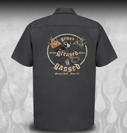 "Crossed Pistons" Kustom Hot Rod mechanic shirt - Dirty Monkey Kustoms Canadian GearHead Shirts & Apparel - Canada