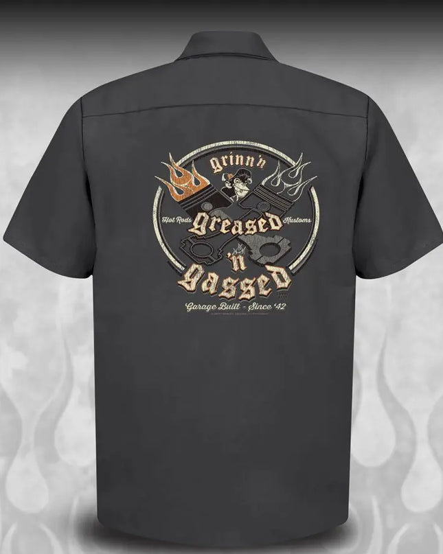 "Crossed Pistons" Kustom Hot Rod mechanic shirt - Dirty Monkey Kustoms Canadian GearHead Shirts & Apparel - Canada