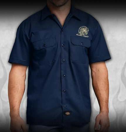 "Crossed Pistons" Kustom Hot Rod mechanic shirt - Dirty Monkey Kustoms CDN GearHead Apparel - Canada