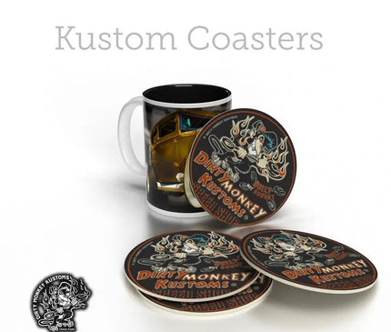 "DIRTY-MONKEY" HotRod Rockabilly Coasters - Dirty Monkey Kustoms USA GearHead Apparel - USA