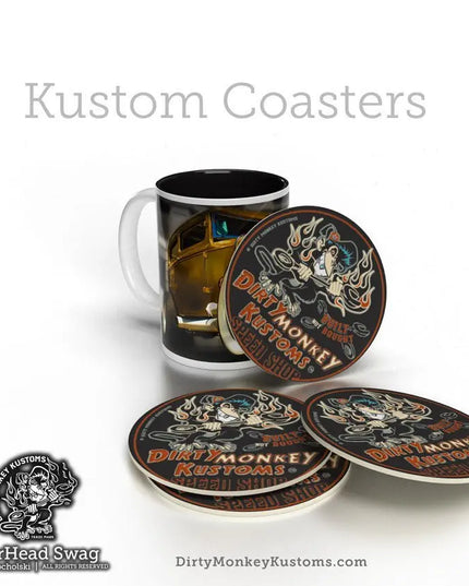 "DIRTY-MONKEY" HotRod Rockabilly Coasters - Dirty Monkey Kustoms USA GearHead Apparel - USA
