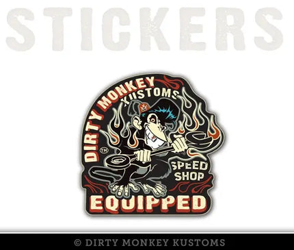 "Dirty Monkey Kustoms Equipped" - Hot Rodder Sticker - Dirty Monkey Kustoms CDN GearHead Apparel - Canada