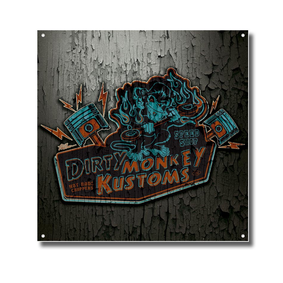 Dirty Monkey Kustoms Hot Rod garage sign - Dirty Monkey Kustoms Canadian GearHead Shirts & Apparel - Canada