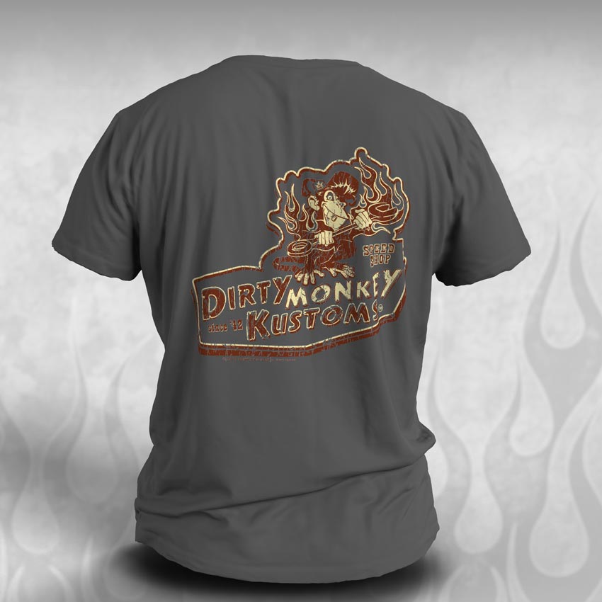 "Dirty Monkey Kustoms" Speed Shop Vintage car guy t shirts - Dirty Monkey Kustoms CDN GearHead Apparel - Canada