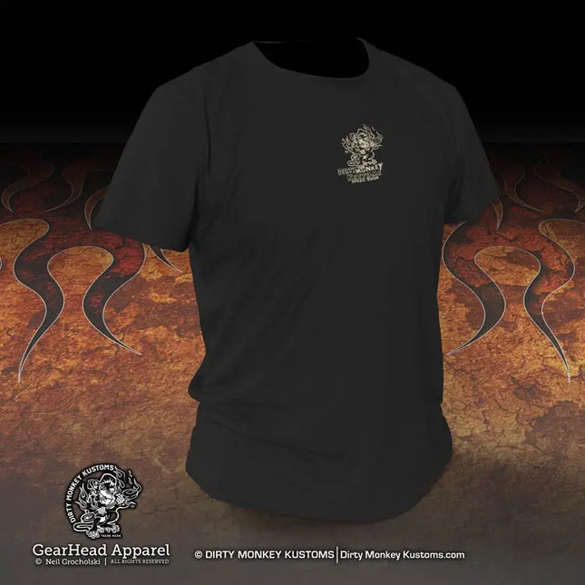 "Dirty Monkey Kustoms" Speed Shop Vintage car guy t shirts - Dirty Monkey Kustoms USA GearHead Apparel - USA