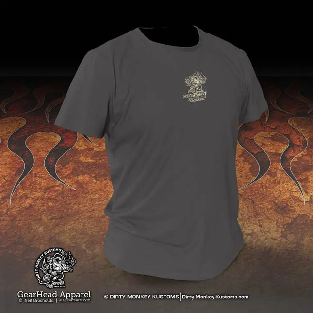 "Dirty Monkey Kustoms" Speed Shop Vintage car guy t shirts - Dirty Monkey Kustoms USA GearHead Apparel - USA